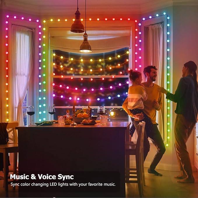 33ft Globe String Lights, 66 LED RGB Color Changing String Fairy Lights, Smart APP & IR Remote Control, 200+ Scene Modes for Bedroom Backdrop Indoor Outdoor Christmas Decorations