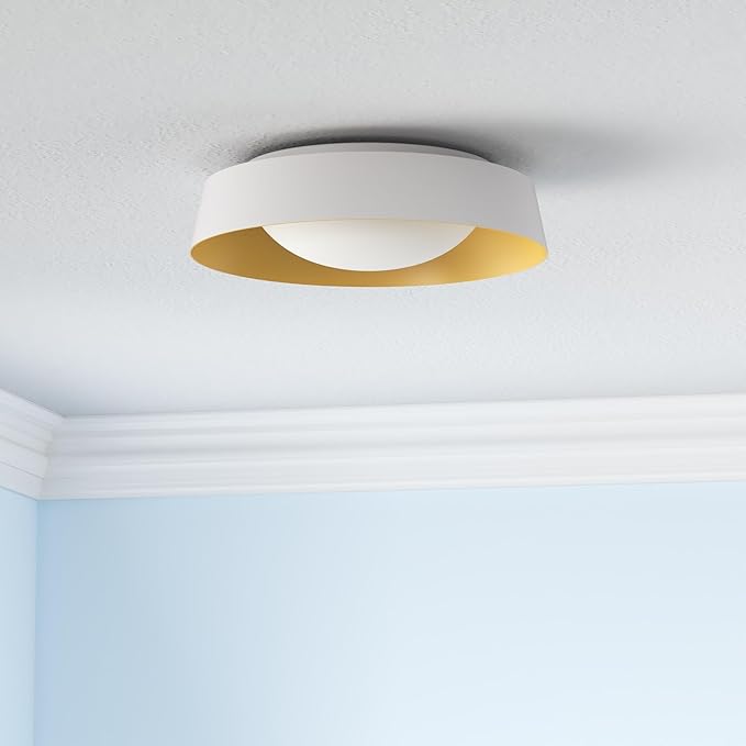 15.5 Inch LED Flush Mount Ceiling Light Fixture, 26W, Super Bright 1800 Lumen, 3 Color 3000K/4000K/5000K, Matt White with Gold Inside, Dimmable Ceiling Lamp for Bedroom Hallway Bathroom Outdoor