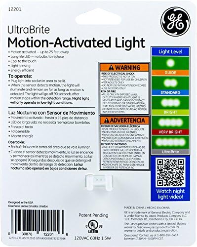 GE LED Motion Sensor Night Light, Plug-in, 40 Lumens, Warm White, UL-Certified, Energy Efficient, Ideal Nightlight for Bedroom, Bathroom, Kitchen, Hallway, 12201, White, 2 Pack