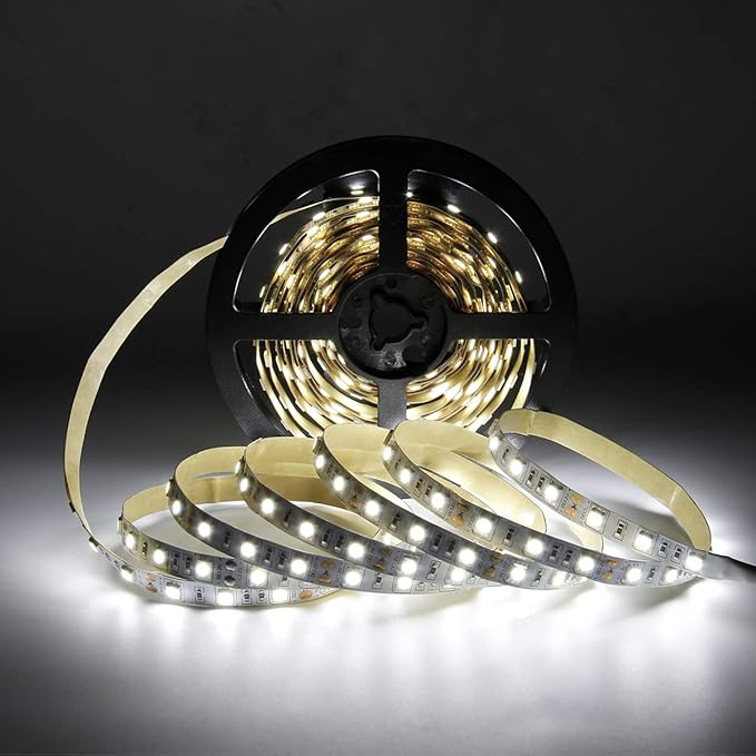 SUPERNIGHT LED Light Strip White, 6000K Daylight White Lights 16.4 Ft 300leds 60leds/m 5050 SMD Flexible Waterproof Tape for Boats, Bathroom, Mirror, Ceiling