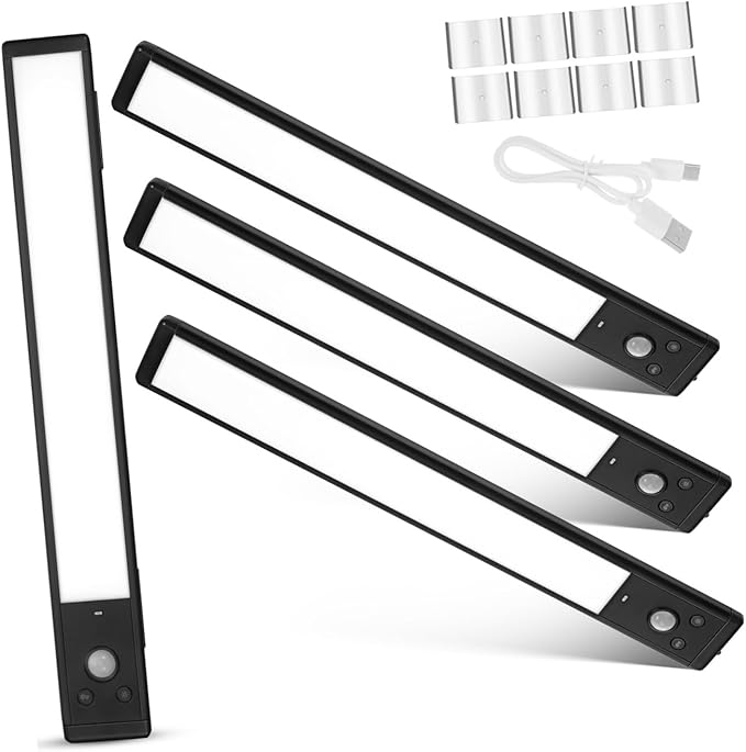 4 Pcs Under Cabinet LED Lights with Smart Motion Sensor Automatic Off Bright Illumination for Kitchen Hallway Stairs Versatile Stick Lights for Indoor Use