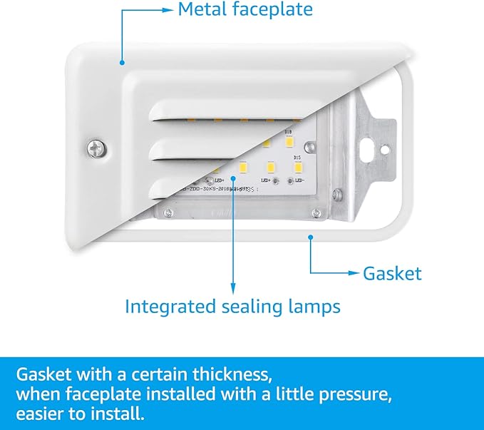 LEONLITE LED Step Lights Indoor, Wall Mount Stair Lighting with Louver Faceplate, 120V, 3000K Warm White, Metal Faceplate with Bright White, Non-Dimmable, ETL Listed, Pack of 3