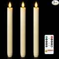 Homemory 3 Pcs Waxy Flameless Taper Candles with Remote, Flickering Battery Operated Taper Candles, Led Flameless Candlesticks Classic Tall Candle for Home, Wedding, Party, Ivory, 9.6 inches