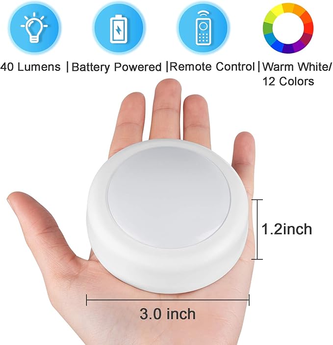 Alivation Led Under Cabinet Lighting Battery Operated Light, 6 Puck Lights with Remote Control, 13 Color Changing Stick on, Touch Push Tap Lights for Kitchen, Closet, Bookshelf, Stair, Display