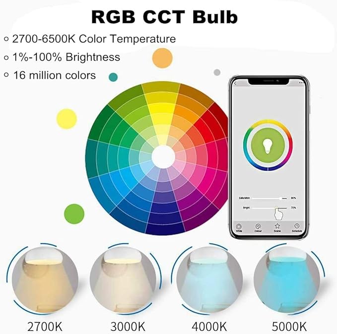 Smart Light Bulb KL110, WiFi LED Magic Home Smart Light Bulb APP Work with Alexa & Google Assistant, E26 A19 Dimmable, 2.4Ghz, No Hub Required, 800LM Soft White 2700K, 9W Colorful Changing Lamp