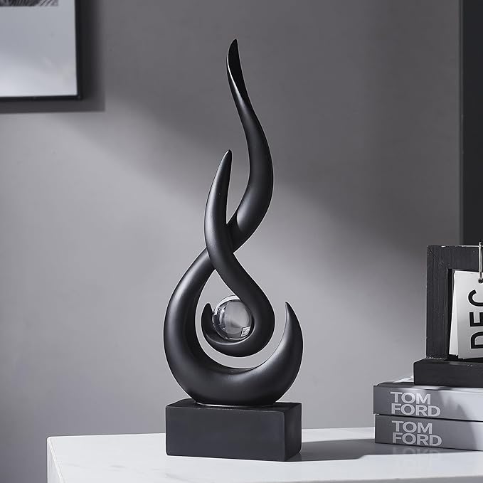 Black Flame Statue Decor for Living Room, 13.7" H Modern Minimalist Sculptures Home Decorations for Dining Room, Abstract Art Sculpture for Shelf Coffee Table Centerpiece