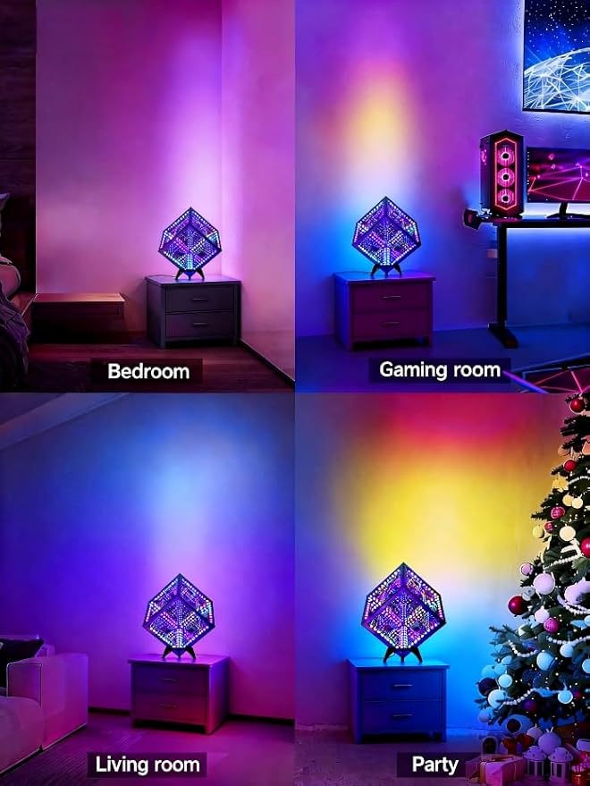 Infinity Hyper Cube LED Table Lamp - Infinity Mirror Light with 100+ Patterns, Music Sync, App Control, Infinite Cube Night Lights for Gaming,Party,Living Room,Bedroom Light Display and More(5Inches)