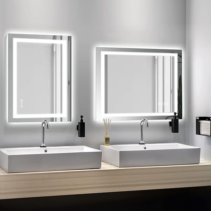 Amorho LED Bathroom Mirror 24"x 36" with Front and Backlight, Stepless Dimmable Wall Mirrors with Anti-Fog, Shatter-Proof, Memory, 3 Colors, Double LED Vanity Mirror(Horizontal/Vertical)