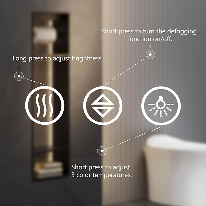 Sweetcrispy 28"x36" Smart Anti-Fog LED Bathroom Mirror with Lights and Front Light & Backlit, 3 Color Temperatures, Dimmable, Memory Function, Rectangle Modern Vanity Mirror