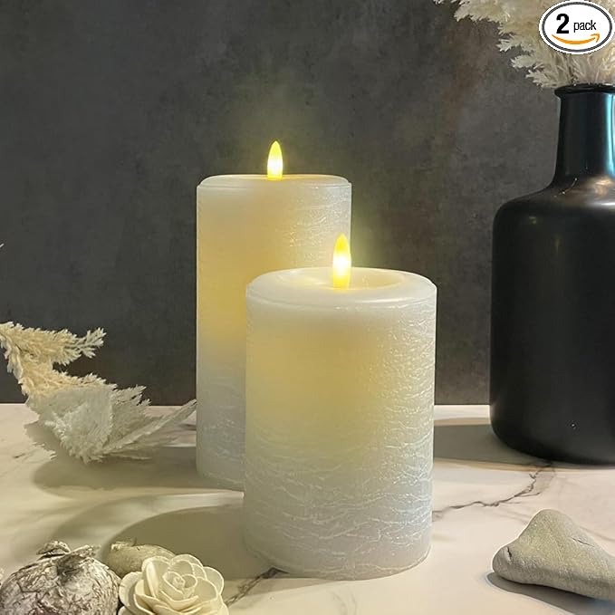 LumiPur Signature Natural Glow Flameless Wax Pillar 2 Pack LED Candle 3.5" x 5" and 3.5" x 7" Gray Fog