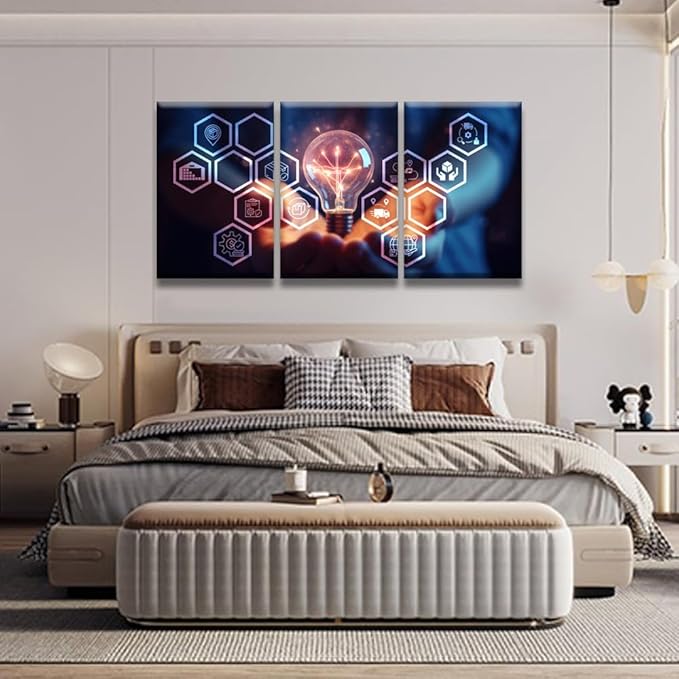LSIUHWUWI Wall Art Painting Artificial Intelligence, AI Logistic Management Concept Pictures Print on Canvas 3 Panel Canvas Wall Art AI Artwork Ready to Hang 16x24inchx3