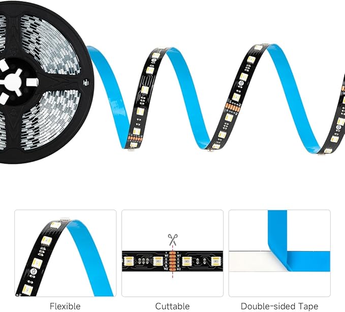 BTF-LIGHTING RGBCCT 5 Colors in 1 LED 5050SMD RGBWW RGB+Dimmable Tunable Color Temperature 2700K-6500K 16.4ft 60LEDs/m 300LEDs DC24V Multi-Colored Lights IP30 for Decoration(No Adapter or Controller)