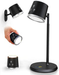 Modular LED Desk Lamp for Home Office, Eye-Caring Table Lamp Dimmable Rechargeable with 360°Adjustable Head, 3 Color Temperatures & Stepless Brightness, Touch Control & Memory, Multi-Scene Use, Bkack