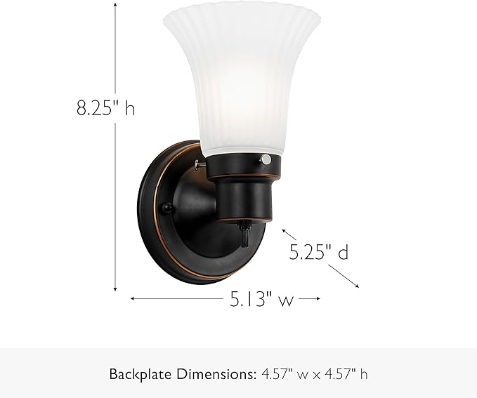 Design House Village Traditional 1-Light Indoor Dimmable Wall Sconce, Frosted Flute Glass, Twist On/Off Switch, Bathroom Bedroom Hallway, Oil-Rubbed Bronze, 8.25 in H x 5.1 in W, Uses 60W Bulb, 505115