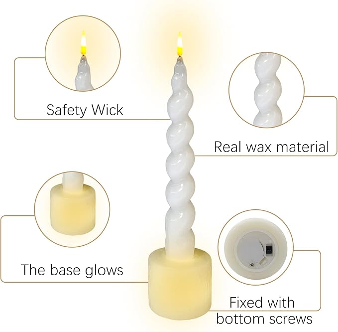 Spiral Taper Candle LED Candlesticks, 7.5 Inch Flameless Tapered Candles Battery Candle Sticks Remote Twisted Candlestick for Dinner Holiday Wedding Party Housewarming-2D