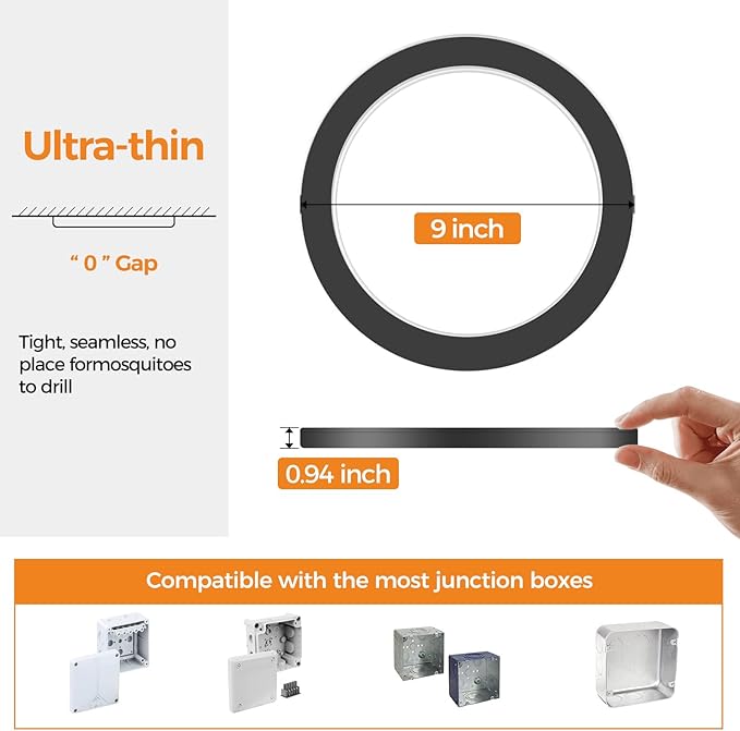9 Inch LED Flush Mount Ceiling Light Fixture, 3000K-4000K-6500K Light Fixture, 1Pack Closet Round Surface for Bathroom Laundry Bedroom Hallway, Black
