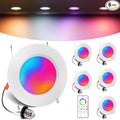 Smart Recessed Lighting 6 Inch, RGBCW Color Changing Smart Can Light Bluetooth Connect, Flicker Free, 13W 1300LM, Dimmable Retrofit Downlight Works with Alexa Voice & App Control, ETL, 6 Pack