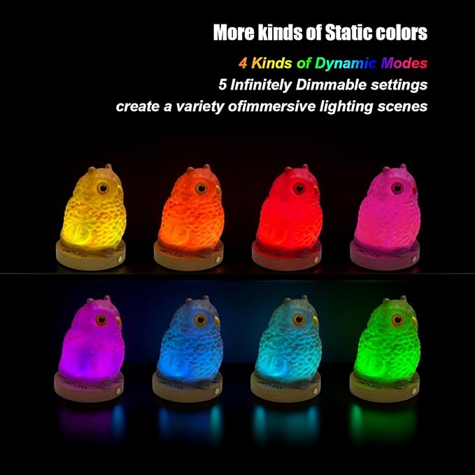 Owl Table Lamp, Dimmable Owl LED Night Light Rechargeable Outdoor Cordless Night Light with Remote Control Portable Touch Control Desk Bedside Lamp for Bedroom Dining Room Office Dorm Garden (L)