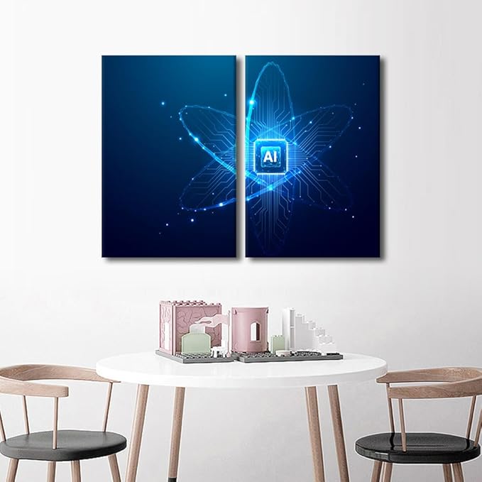 TUMOVO 3 Pieces Wall Art CPU Processor on Canvas Art AI Intelligence Paintings Home Decor Modern Pictures Artwork Picture Giclee Print for Modern Home Decoration, 24" Wx16 H
