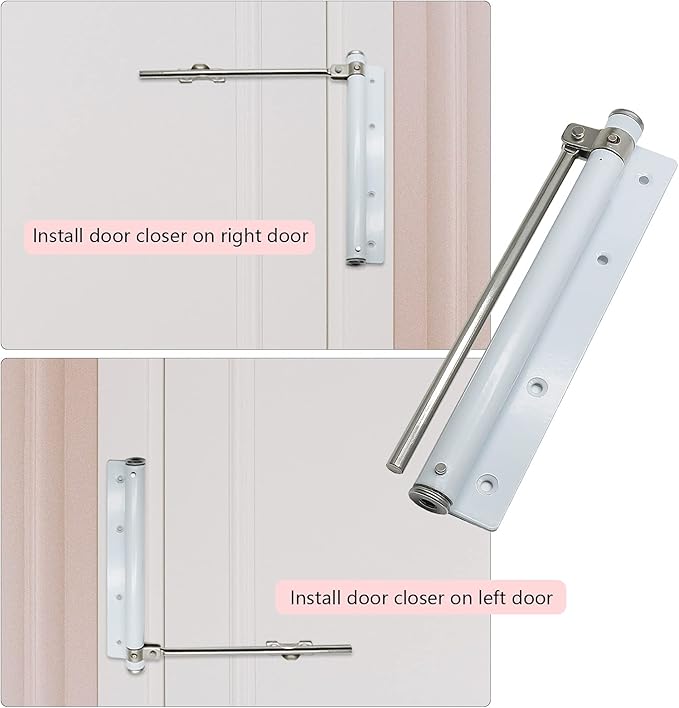 Adjustable Spring Storm Door Closer, Automatic Door Closers Hinge, Heavy Duty Safety Spring Door Closer for Residential Commercial (White Color)