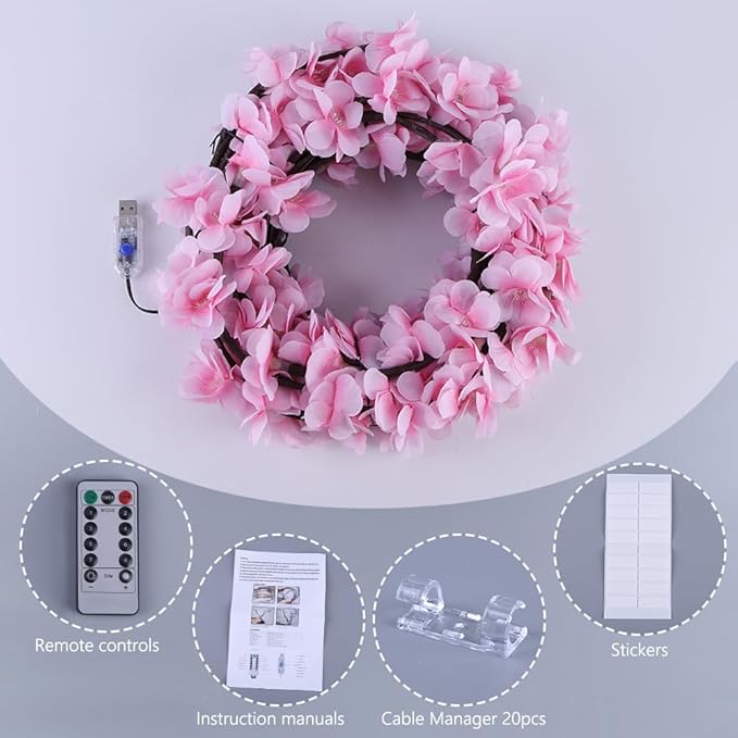 LED Tree Branch Lights for Wall 5.91 FT 96LEDs Cherry Blossom Lights with Remote and 8 Lighting Modes Cherry Blossom Garland Willow Vine Light for Bedroom Indoor Wall Wedding Christmas Decor