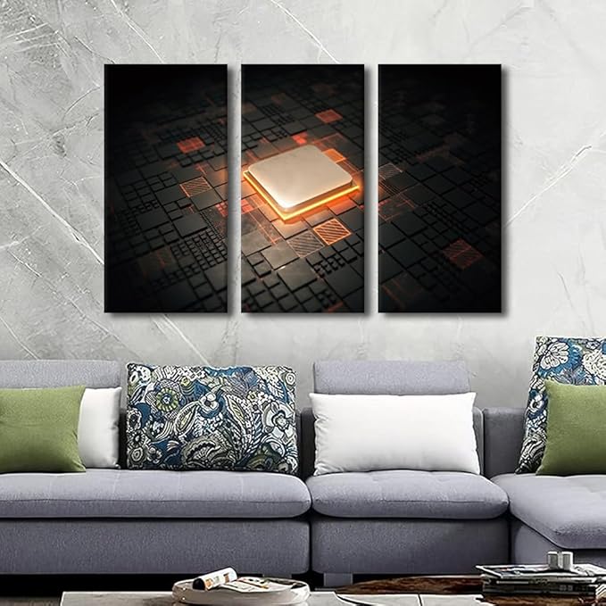 TUMOVO Wall Art 3 Panel Home Decor Computer Processors CPU Poster Canvas Wall Art Pictures Bathroom Decor CPU Concept Contemporary Artwork Wall Decor Print on Canvas Framed Ready to Hang(28" Wx42 H)