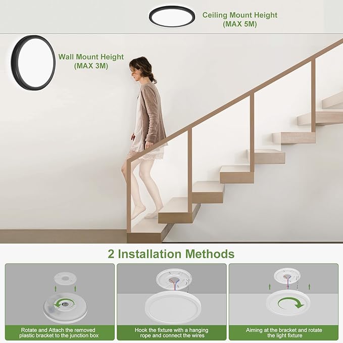LEZOE 24W Motion Sensor LED Ceiling Light dimmable, 12Inch 2400lm 2700K/4000K/6500K IP54 Flush Mount Lighting Fixture with Remote, Radar Ceiling Lamp for Hallway Laundry Porch Stair Closet Wired