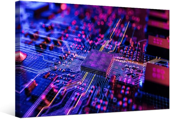 Digital Chip Pictures for Bedroom Wall Decor CPU Concept Prints Wall Art Circuit Board CPU Processor Wall Decor Home Decor Wall Art Canvas Framed Wall Hanging Decor Ready to Hang 20x28 INCH