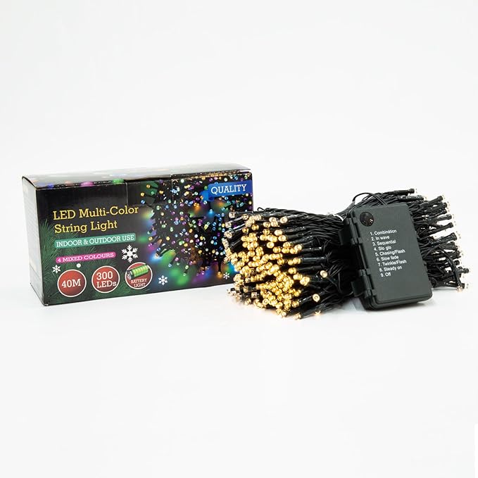 Battery Operated Christmas Lights-132FT 300 LED 8 Modes Outdoor/Indoor Waterproof Fairy Lights, Decorative Light Strings for Wedding Party Bedroom Roof Garden Halloween Thanksgiving Holiday,Warm White
