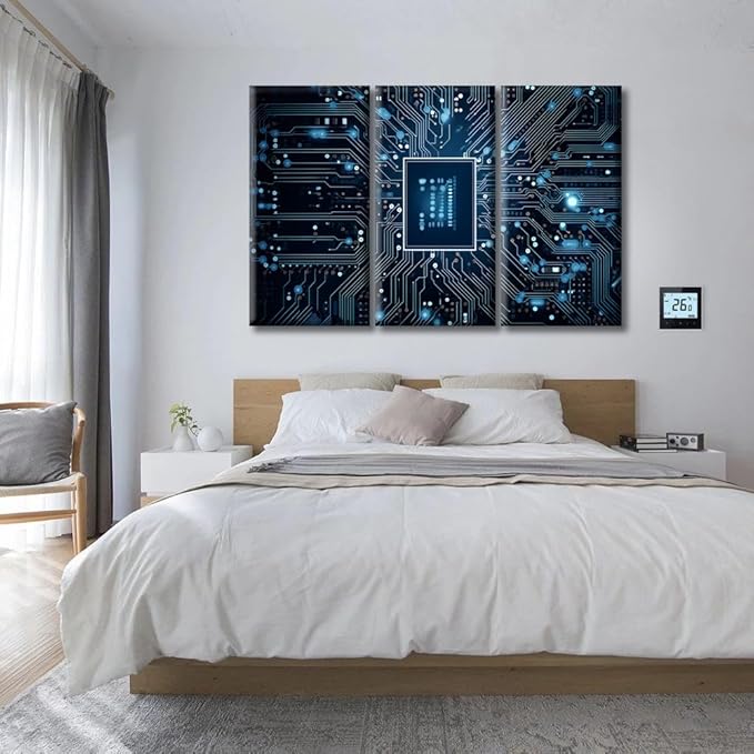 Large Wall Art for Living Room Advanced Electronic Circuit Network Canvas Art Decor CPU Concept Modern Office Wall Art Paintings for Bedroom Framed Art Ready to Hang for Home Decor 60"Wx40"H