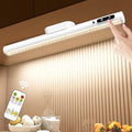 Hapfish Battery Powered Operated Wall Strip Lights, Rechargeable Magnetic LED Light Bar with Remote, Dimmable Desk Lamp, Under Cabinet Lighting Wireless for Mirror Closet Bathroom Kitchen – White