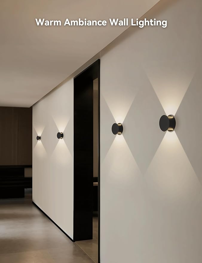 Tubicen Wall Sconce Black Round Wall Lights Beam-Adjustable LED Dimmable Movie Theater Bedroom Sconce Lighting Up Down Hardwired Indoor Small Wall Lights for Living Room Hallway Stairway 6W 3000K