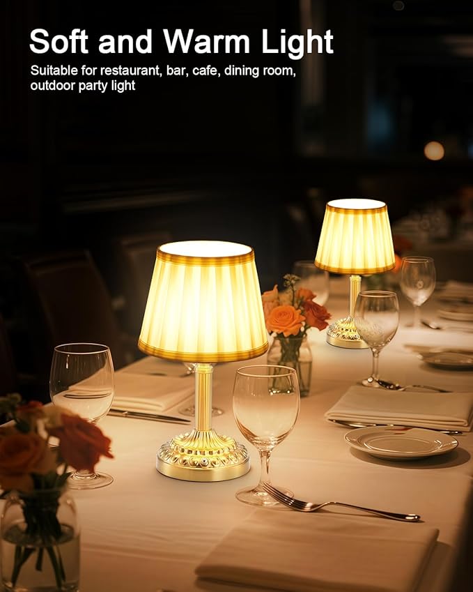 2 Pack Rechargeable Cordless Table Lamps for Restaurant Dining Table, 5200mAh Small Battery Operated Lamp, Portable Dimmable Touch Bedside Night Light for Bedroom Kitchen Bathroom Patio
