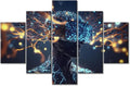 5 Pieces Canvas Prints Artificial Intelligence Technology Wall Art Modern Home Decor Brain Neural Human Head Poster Living Room Bedroom Decoration Artwork Painting Framed Ready to Hang, (60"Wx40"H)