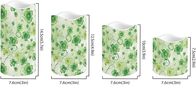 Saint Patrick's Day Green Leaf Plastic Flameless Candles with Remote Control and Timer LED Flickering Battery Electric Pillar Candles for Table St. Patrick's Day Decoration