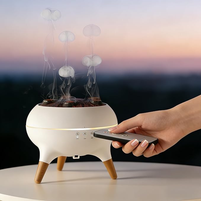 Upgrade Dynamic Jellyfish Diffuser, 250ML Cool Mist Humidifier with 7 Color-Changing Lights, Smoke Ring Effect, Remote Control and 4/8H Timer Setting for Home Bedroom Office Yoga,Auto Shut-Off