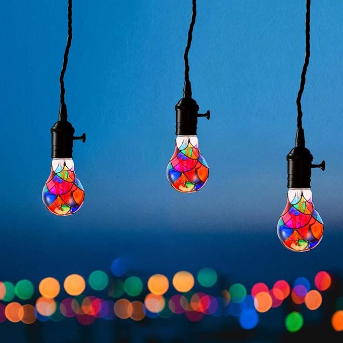I-SHUNFA Stained Glass LED Light Bulb,6 Watts Heatless E26 G45 LED Light Bulbs for Home Party,Recreation Room,Balcony,Garden,Christmas Decoration 2 Pack
