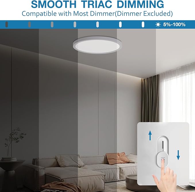 LED Flush Mount Ceiling Light Fixture 4 Pack, 24W 2400LM, 12-Inch Dimmable Low Profile Round Ceiling Light with 3 CCT (3000K/4000K/5000K), 5%-100% Dimming for Bedroom, Living Room & Hallway, White