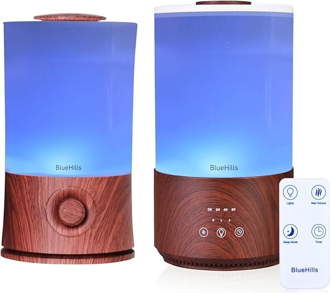 BlueHills Premium Large 2000 ML and 4000 ML XL Essential Oil Diffusers Humidifiers Combo Set of 2 for Large Room Home with Décor LED Lights Great Gift – Dark Wood Grain.