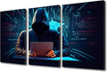 3 Pieces Big Data Canvas Wall Art - Hacker Malware Painting Canvas Print Modern Artwork for Home Walls Hacker Wall Art Home Office Modern Wall Decor Stretched and Framed Ready to Hang, 36"Wx24"H