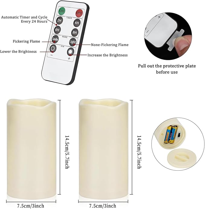 12 Pack Flickering Flameless Candles Large (D 3" x H 6") LED Candles Fake Pillars Outdoor Indoor Battery Operated Candles with Remote for Home Wedding Christmas Holiday Décor (12 Pack)