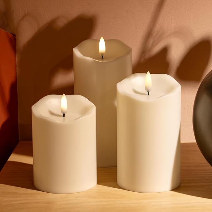 Mingfuxin Flickering Flameless Candles Battery Operated, Waterproof Outdoor Indoor LED Fake Pillar Candle with Remote for Women Bedroom Home Wedding Birthday Halloween Decorations