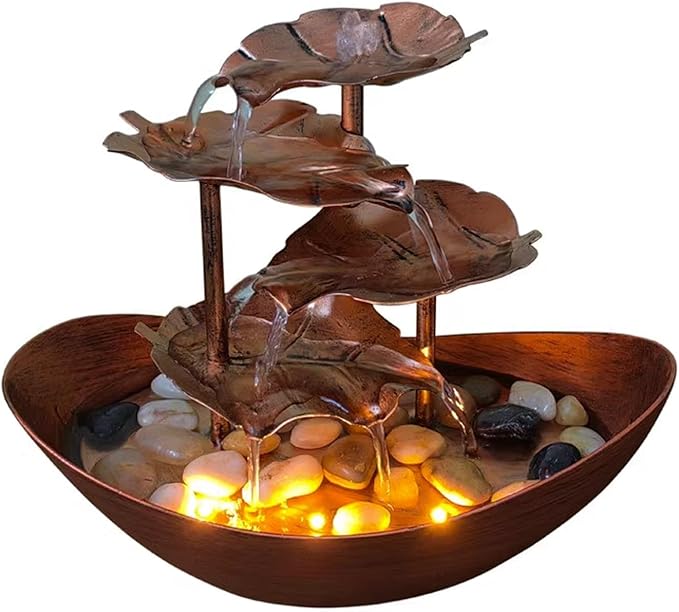 Meditation Decor, Desktop Lotus Leaf Yuanbao Flowing Water Fountain Decoration Living Room Screen Porch Home Decoration, LED Atmosphere Night Light,Office Home Decoralth (A)