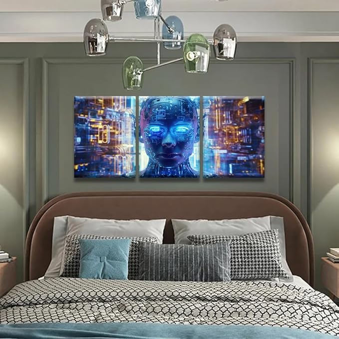 LSIUHWUWI 3 Panels Modern Canvas Wall Art Cloud Networking, Crypto, AI, Firewall Network Security Pictures Print Art for Bedroom Living Room Wall Decoration Framed Ready to Hang, 12x16inchx3