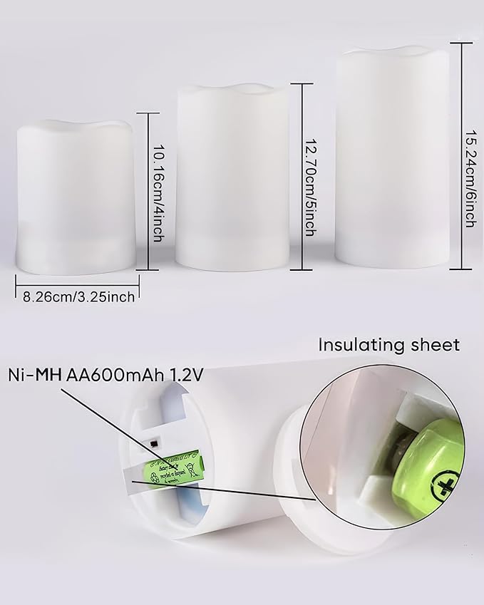 Homemory Solar Powered Candles Outdoor Waterproof, Flickering Glow, Rechargeable Solar Powered Candles for Outside, Lanterns, Sensor Only, Dusk to Dawn, Set of 6