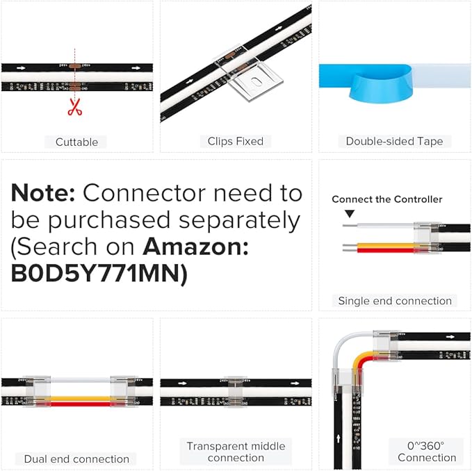 BTF-LIGHTING FCOB WS2811 IC RGB COB LED Strip DC24V 720LED/m Flexible High Density Uniform Chasing Color Light 2X16.4FT Total 32.8FT 20IC/m 12mm Width Black PCB(No Adapter or Controller)