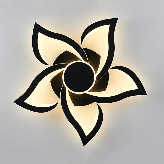 HuixuTe 24" Modern Geometric Ceiling Light Fixture, Black Dimmable 3 Colors LED Close to Ceiling Light Fixtures with Remote, Low Profile Flush Mount Ceiling Light for Kitchen, Living Room