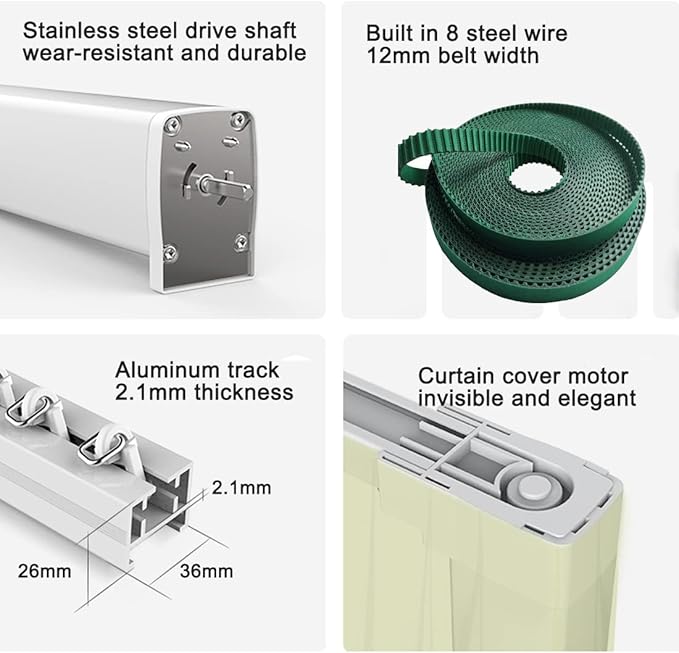 Electric Smart Curtains System, Automatic Curtain Opener, Motorized Curtains Rod with Remote, Compatible with Alexa/Google Home/Tuya App (Up to165 inches)