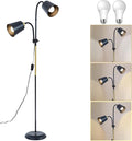 AoMck Floor Reading Lamp, Industrial Metal Floor Lamps for Living Room with Adjustable Bendable, 2 in 1 Reading Table Lamps for Living Room Bedroom Office, 12W Bulb Included (Black-2 Heads)