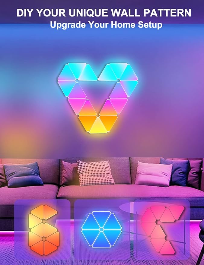 Triangle Lights LED Light Panels, Smart LED Wall Lights RGB Gaming Lights with Remote, Gaming Room Decor Work with Alexa Google Assistant,APP & Voice Control Music Sync for Bedroom/Streaming,9 Pack